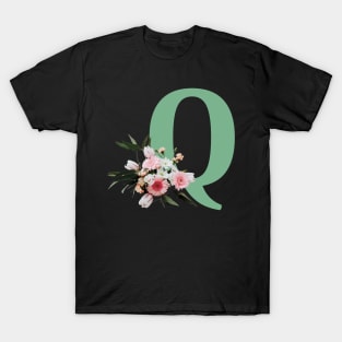 Letter Q green with colorful flowers T-Shirt